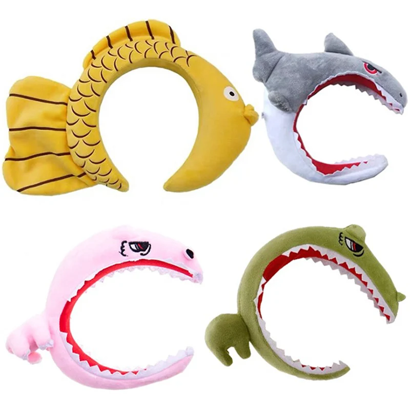 

Повязка на голову для девочек с милым медведем, Кроликом, рыбой, динозавром, Женская плюшевая заколка для волос с мультяшным рисунком на осе...