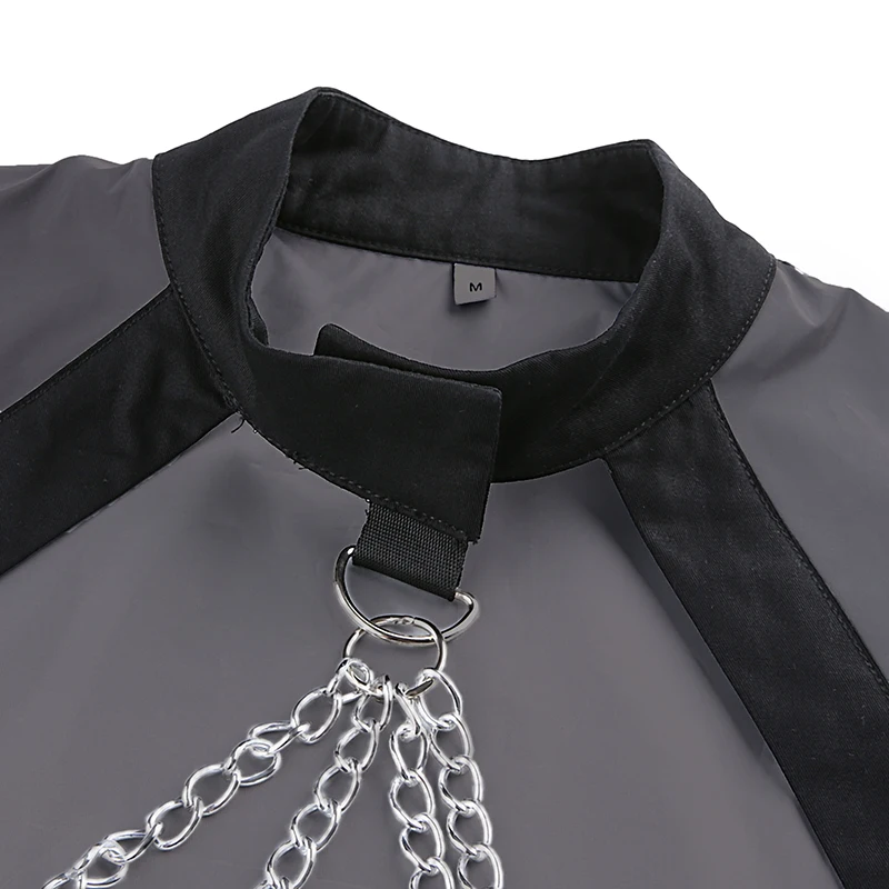 Женский короткий топ черный с о-вырезом и длинным рукавом на молнии со