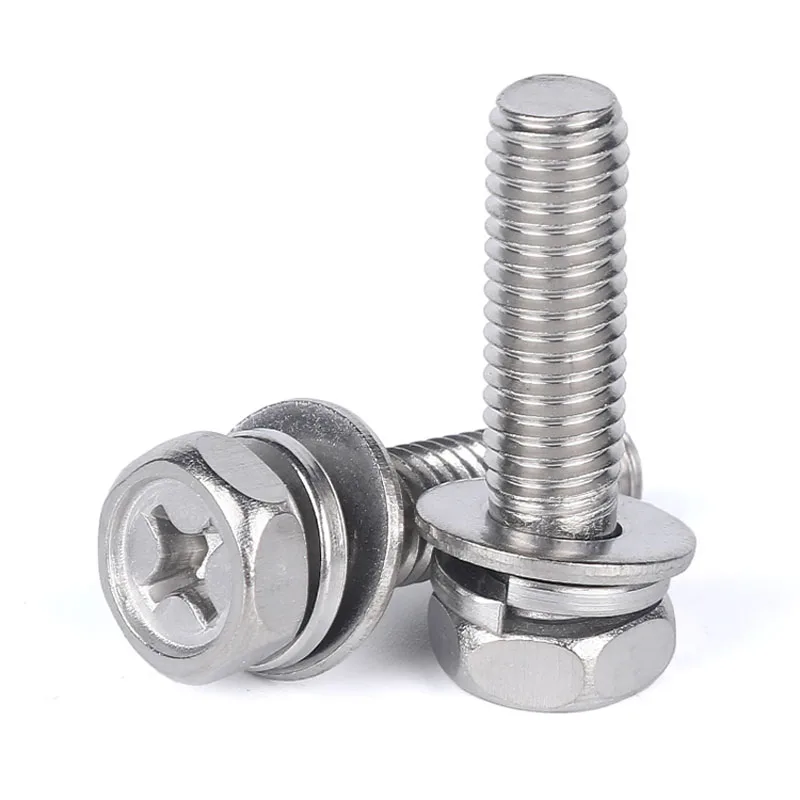 

304 Screw Bolt set Stainless Steel Concave Cross Hex Screw Bolts with Washers Cuntersink Hexagon Fastener M3 M4 M5 M6 M8 M10