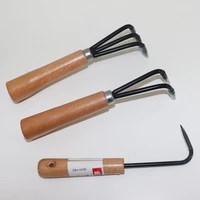 3pcs garden tools bonsai rake hook wooden handle carbon steel hook 1 claw 2 claws 3 claws rake robust very firm and durable