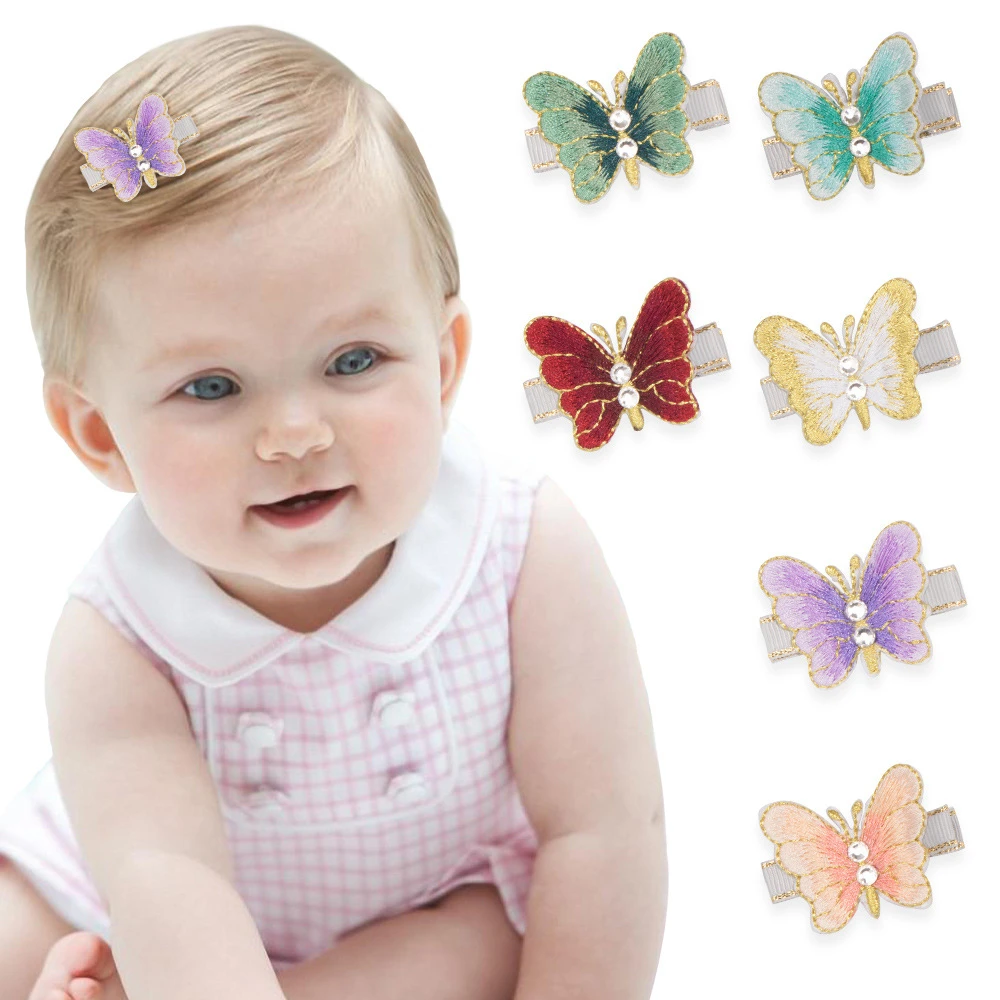 

1 Pcs Baby Girl Infant Hair Accessory Clothes Hand Embroidery Newborn Clip Headwear Princess Butterfly Headwrap Cute Hairpin