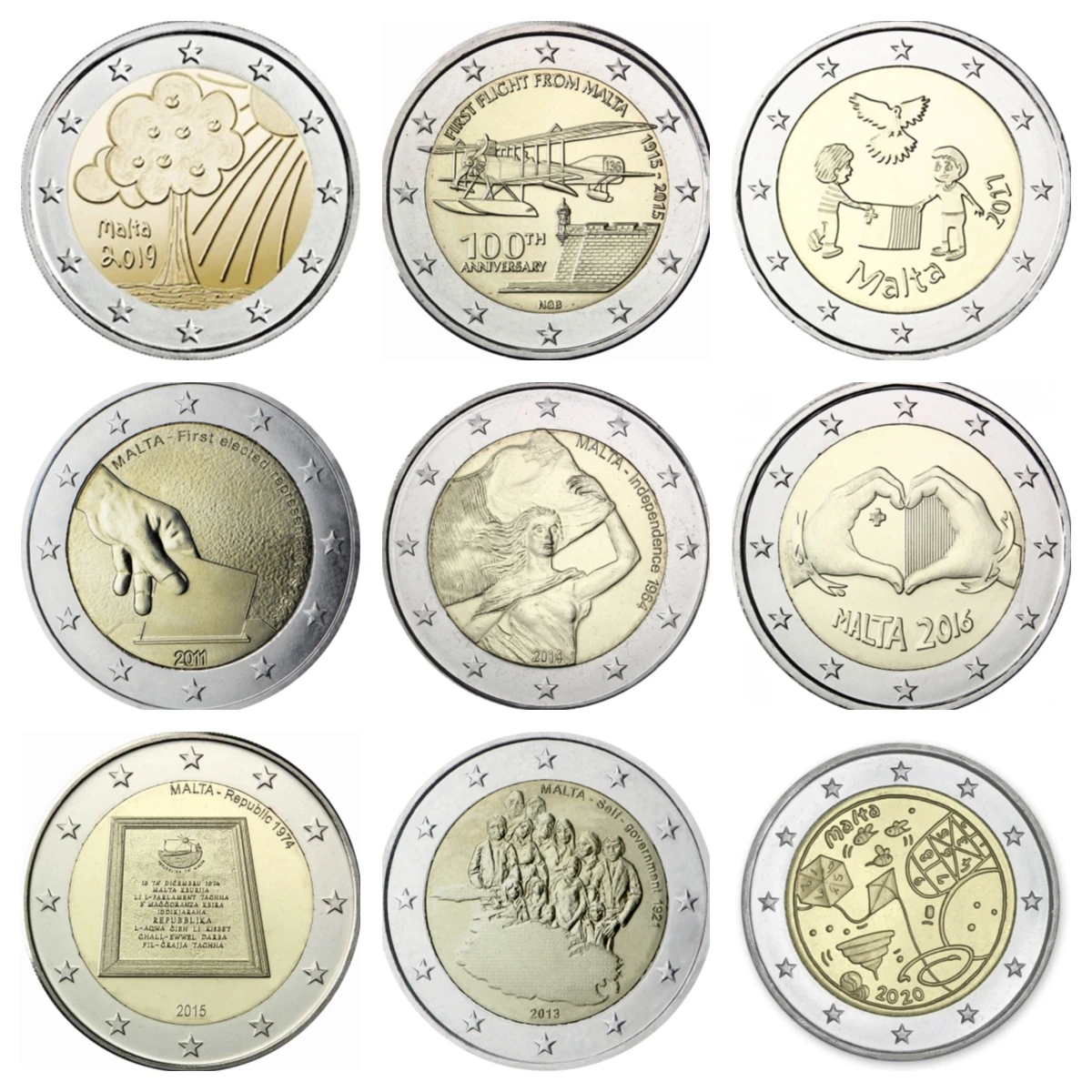 Мальта 2 доллара ЕС $ центы оригинальные монеты 2012-2020 Европейская редкая реальная