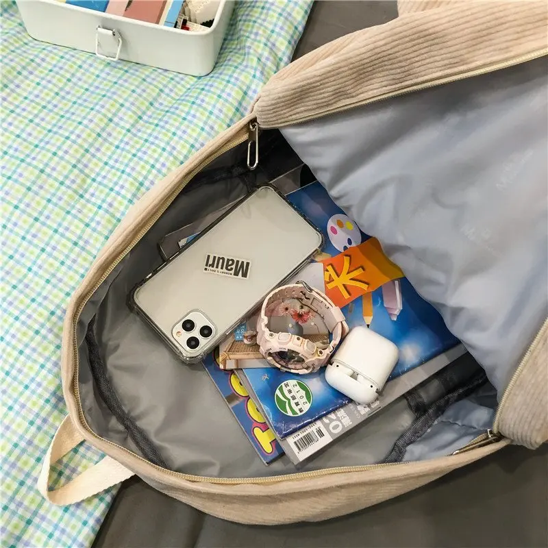 

Japanese Corduroy Bear Backpacks for Cute Women Multi-pockets School Bags Large Capacity Backpack Teenger Girls Schoolbag Female