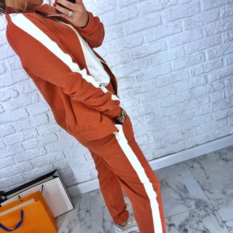 Autumn Women Tracksuits Sports Suits Zipper Coat Hoodies Sweatshirts Pants Running Set Fleece Sportswear Warm Sports Clothing