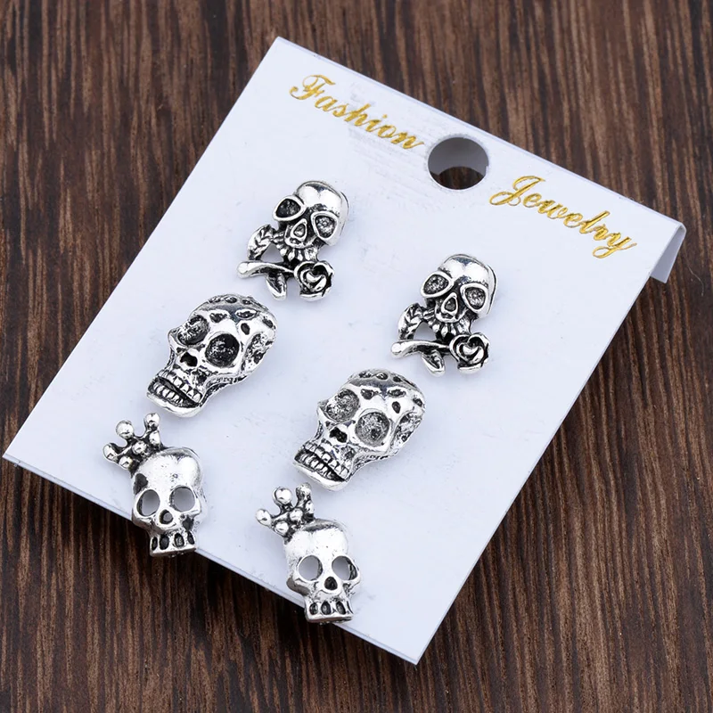 Черепами в стиле панк серьги гвоздики наборы для женщин и девочек винтажном
