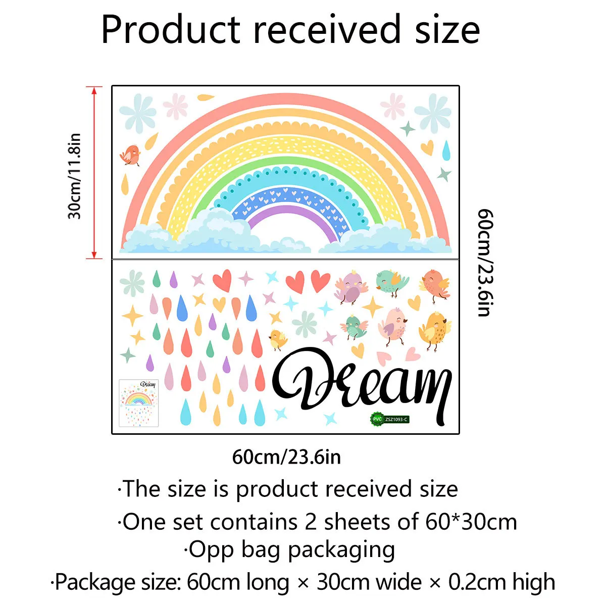 

Tofok Rainbow Meteor Shower Love English Birds Wall Stickers Children's Room Living Room Bedroom Creative PVC Wall Papers