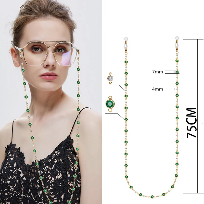 

Fashion Colorful Crystal Zircon Beaded Sunglass Mask Holder Necklace Convenient Reading Glasses Chain Lanyard Jewelry for Women