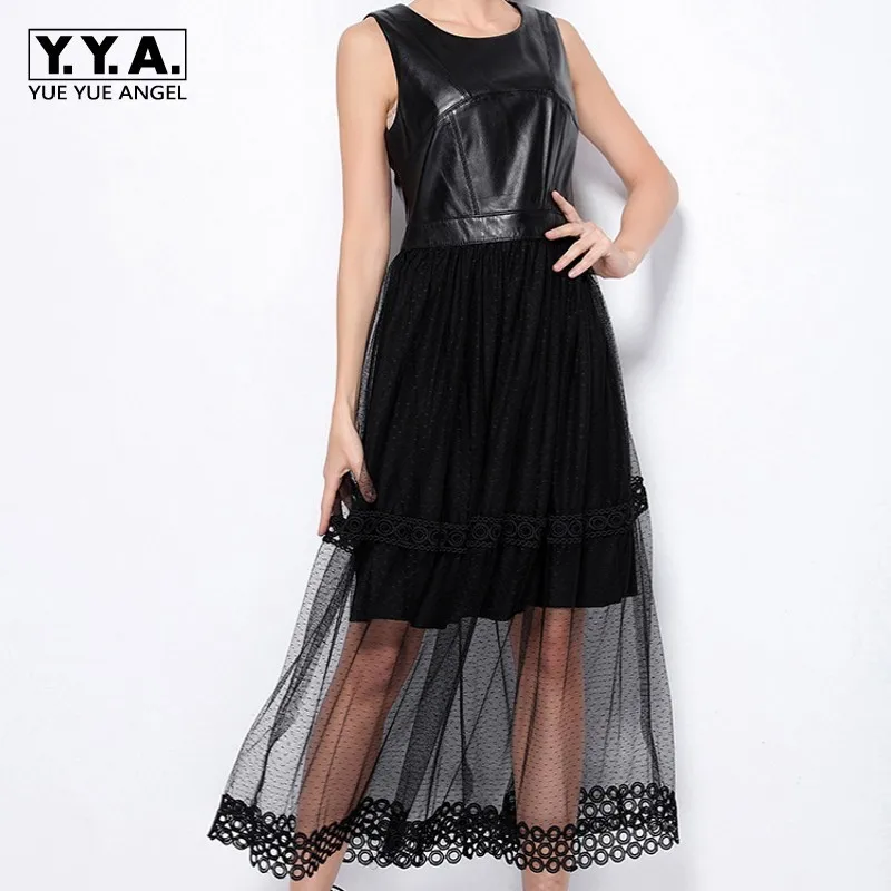 Женское вечернее платье из овчины элегантное черное кружевное длинное