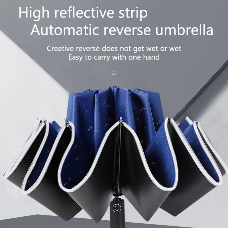 

2020 High Quality Vinyl Folding Umbrella New Umbrella Creative 10 Bone Reflective Umbrella Fully Automatic Car Reverse Umbrella