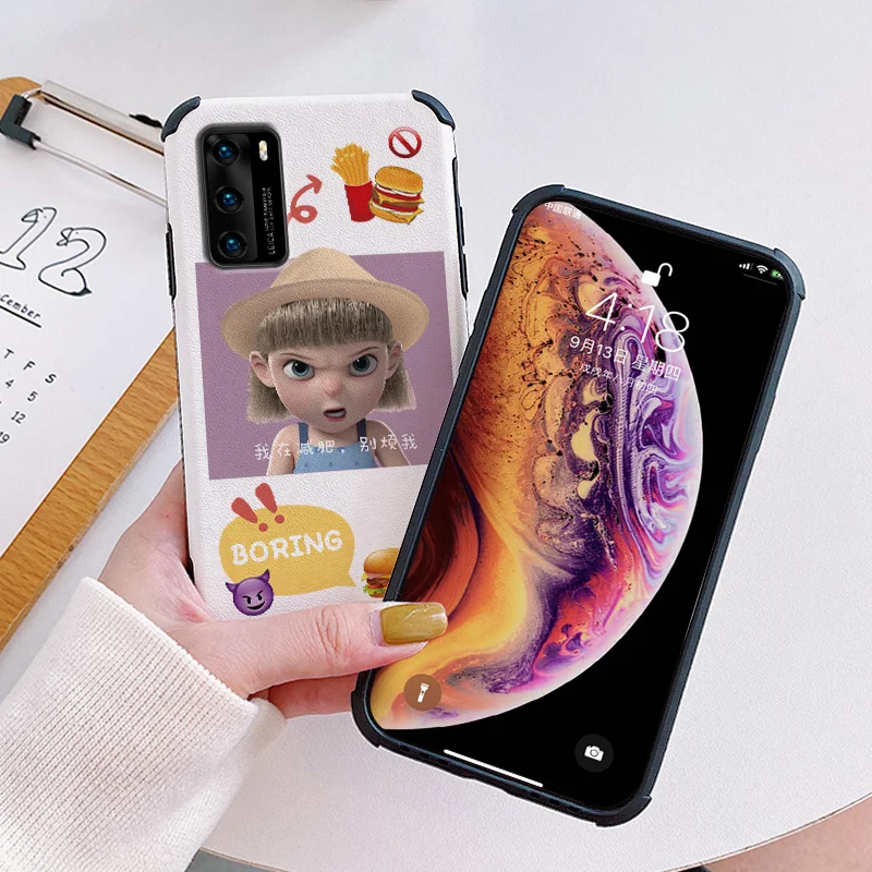 

Weight Loss Girl Phone Case For Huawei P40 P30 P20 Pro Lite Mate 40 30 20 Pro lite 20X Y7a P Smart 2021 Lambskin Phone Cover