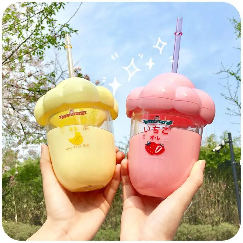 

Summer Kawaii Cloud Shape Fruit Flavor Milk Tea Cup Girl Heart Plastic Creative Portable Water Cup Coffee Milk Cup