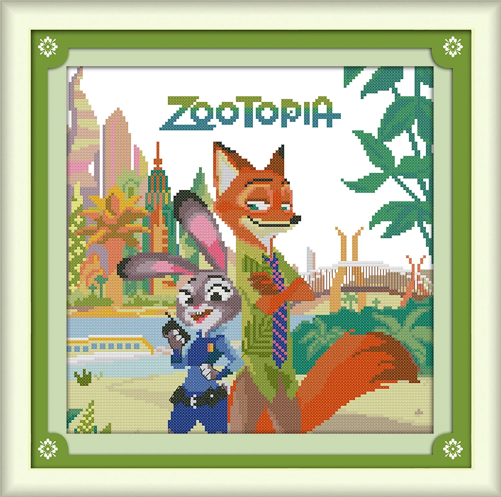 

Zoo cross stitch kit cartoon animal fox rabbit 18ct 14ct 11ct count print canvas stitches embroidery DIY handmade needlework