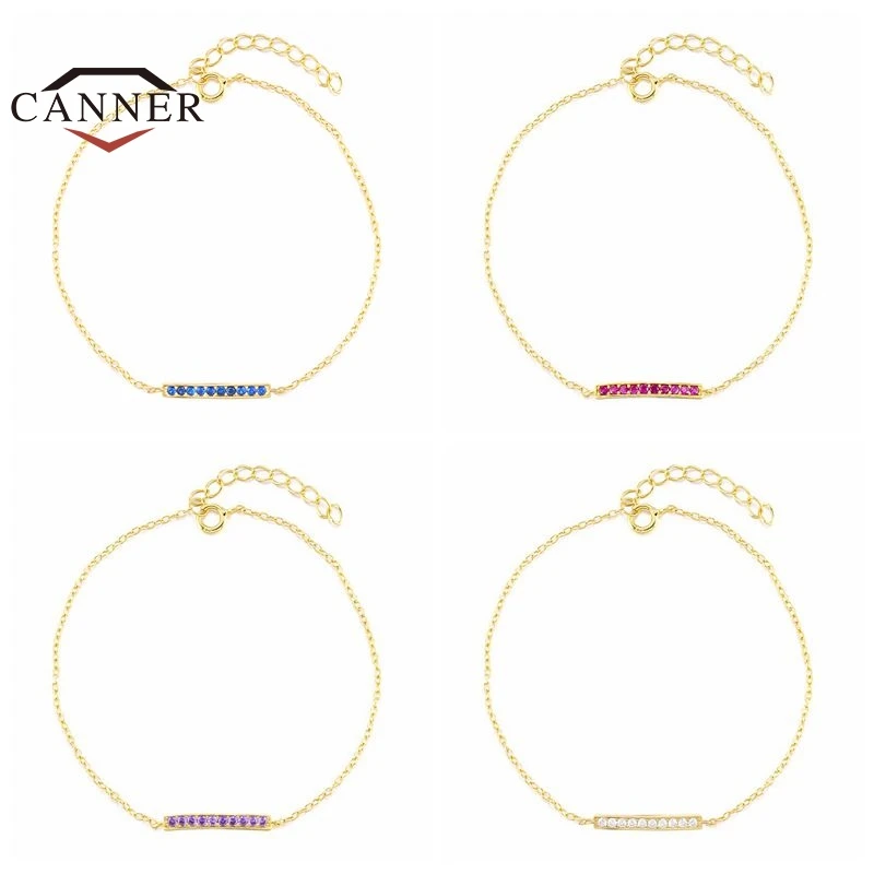 

CANNER 925 Sterling Silver INS Fashion Exquisite Colorful Zircon Rectangular Clavicle Bracelet for Women Jewelry Gift Pulseras