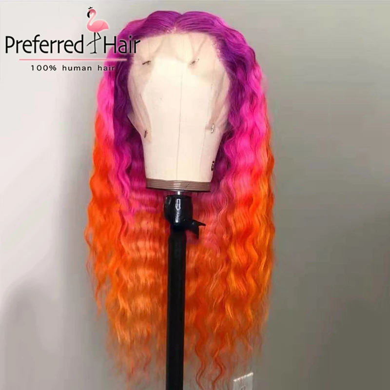 ombre Preferred13x4 Remy Омбре кружевной передний парик предварительно выщипанный желтый волнистый парик бразильские кружевные передние человеческие волосы парики для черных женщин - Цвет: ombre