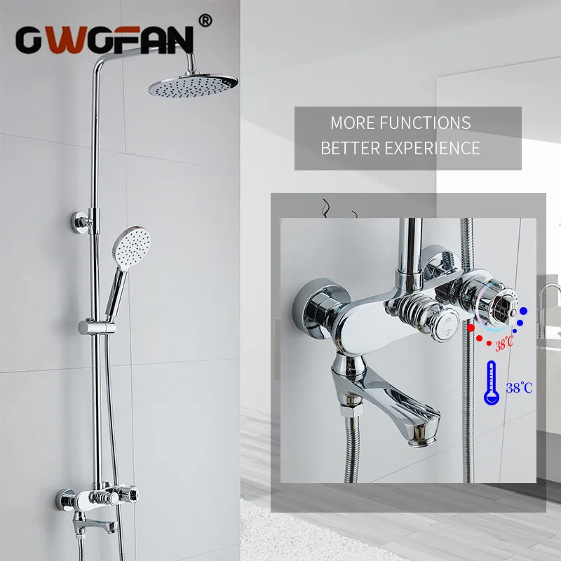 

Modern Bathroom Rainfall Thermostatic Shower Faucet Set Chrome Mixer Taps With Hand Shower Head Wall Mounted Shower Set R45-503