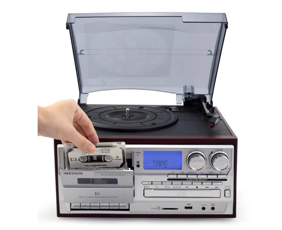 

2021 IMED IRetro New Ruby Laser Vinyl Record Player Phonograph CD Tape Radio Bluetooth USB Retro AC220V