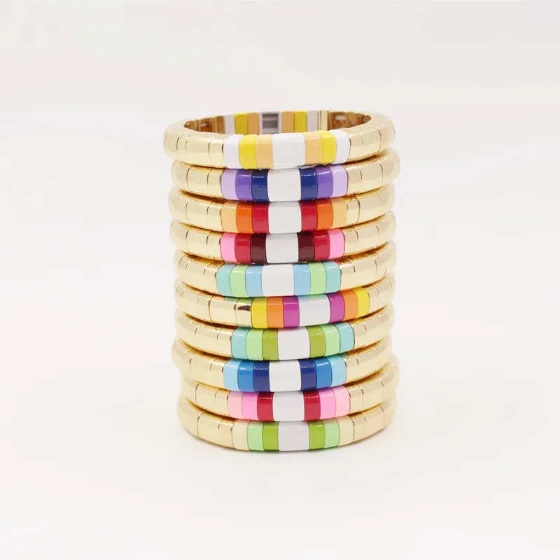 

Enamel Beads, Geometric Semi-round Beads, Golden and Fashionable Women's Bangle Bracelets, High-end Ethnic Style Banquet Jewelry