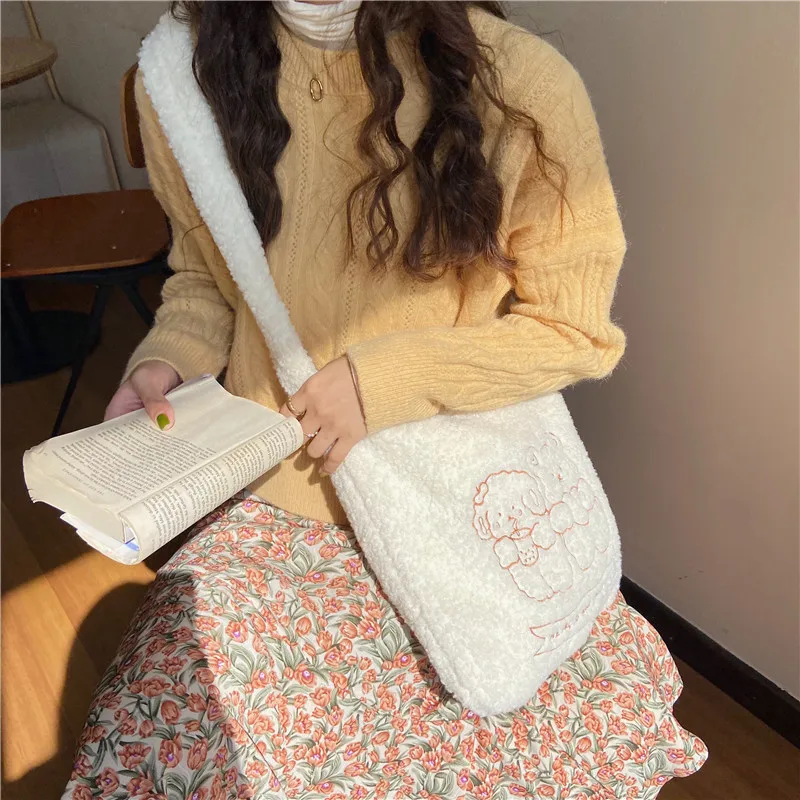 Маленькая плюшевая Сумка-тоут для женщин наручные сумочки из ткани ягненка