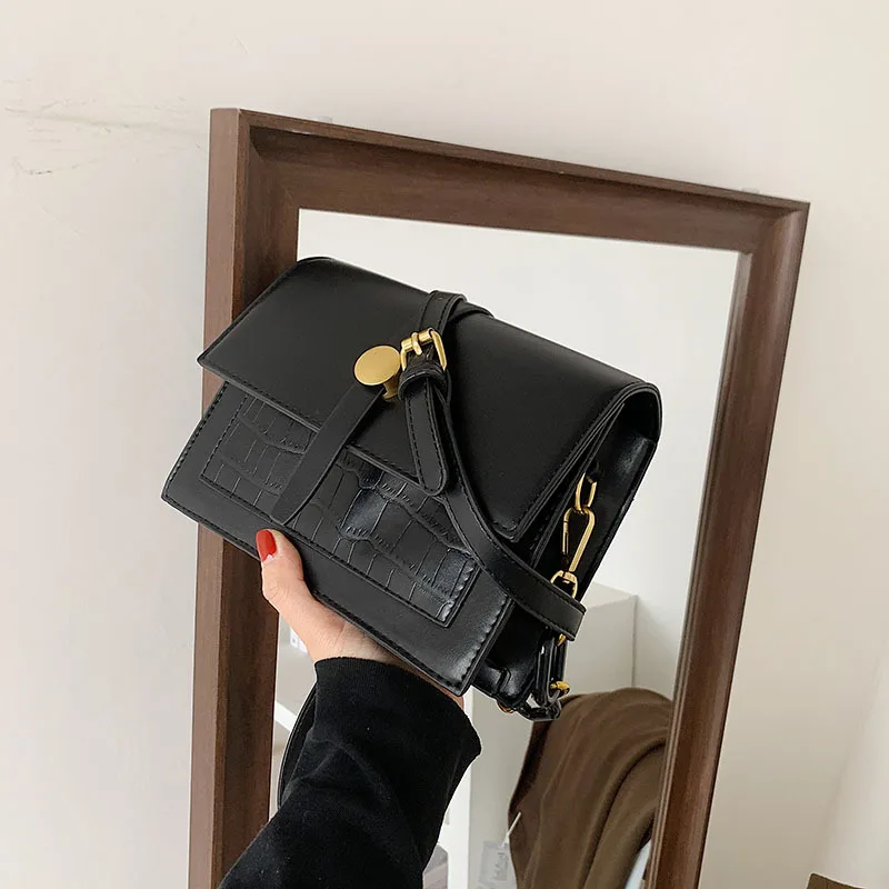 

Spring and Summer New Women's Single Shoulder Bag Pu Pure Crocodile Fashion Trend Small Square Bag Satchels Bags