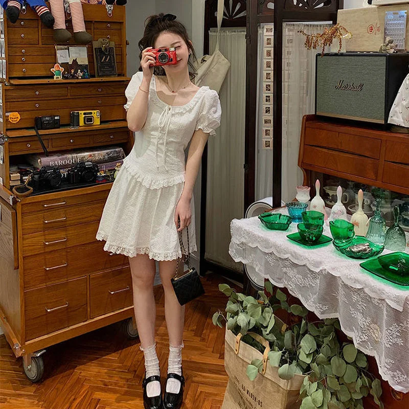 

Chic Bandage Design Sweet Elegant Dresses Women Casual Short Sleeve Vintage Mini Dress Females One Pice Dress Korean 2021 Summer