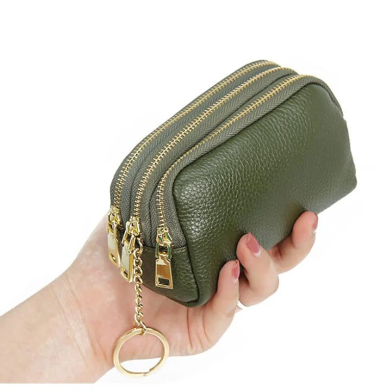 

Женский кошелек из натуральной кожи, маленький бумажник большой вместимости на молнии с кармашком для мелочи и ключей