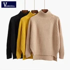 Женский однотонный пуловер-водолазка Vangull, повседневный базовый вязаный свитер на осень и зиму, простой свободный свитер с длинным рукавом