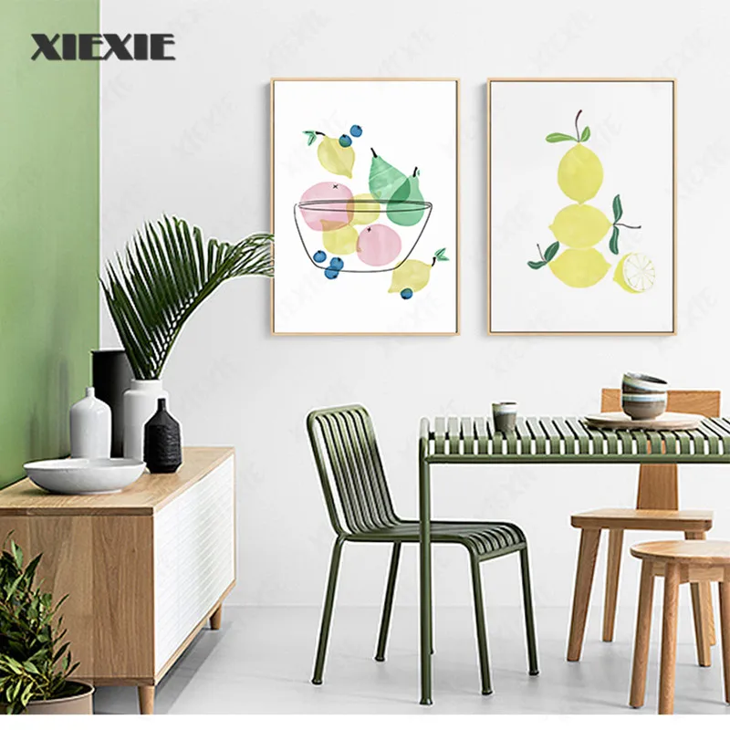 

Funny Fruit Kitchen Wall Art Poster Nordic Cartoon Lemon Strawberry Kitchen Canvas Painting Bathroom Bedroom Home Decoration