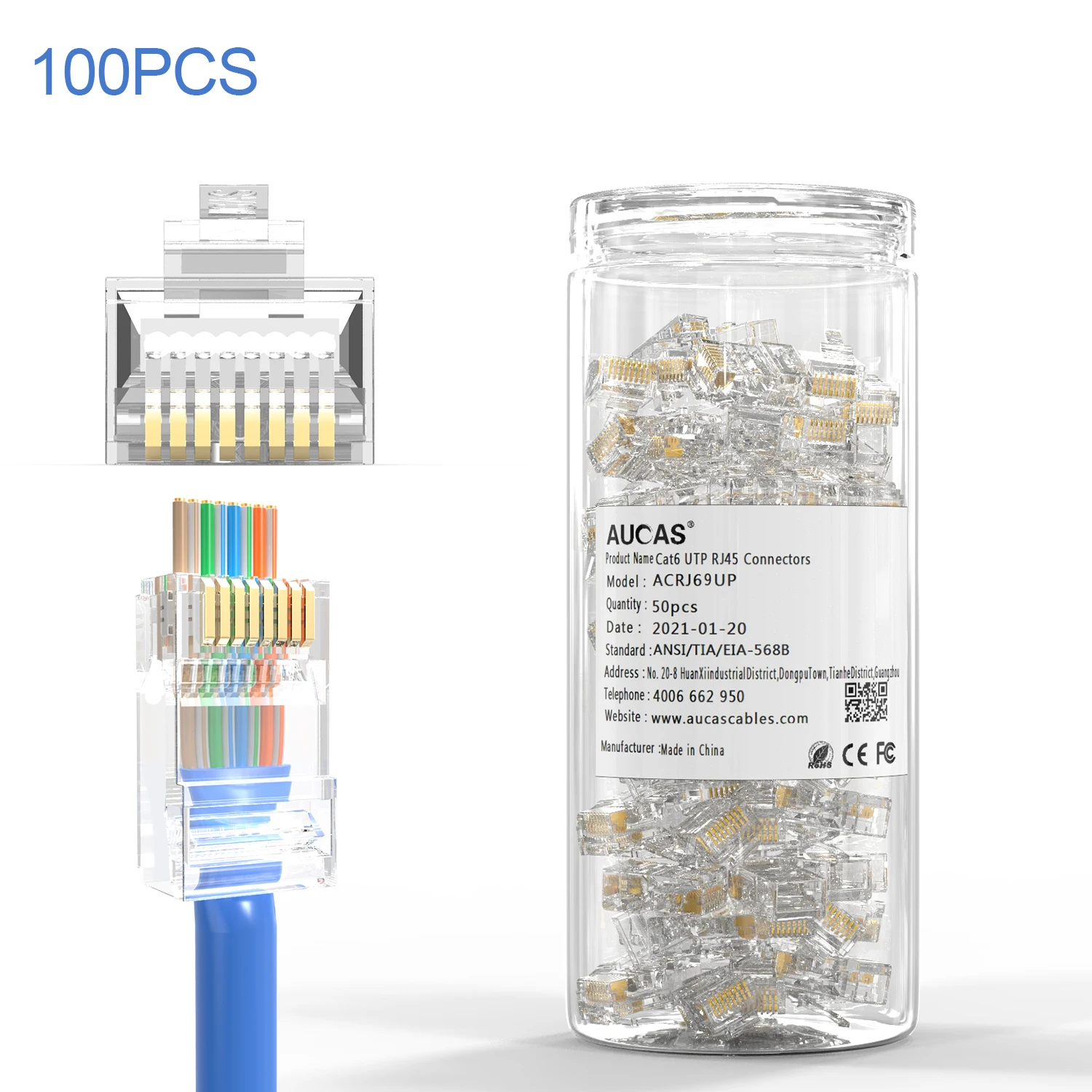 Разъем AUCAS CAT6 UTP RJ45 высокоскоростной сетевой Ethernet-Кабель с отверстием Easy Pass 8P8C