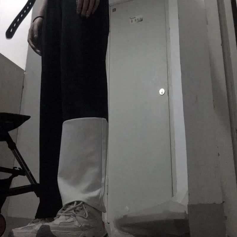 Harajuku черный белый цвет контрастные штаны пэчворк женские длинные брюки с высокой