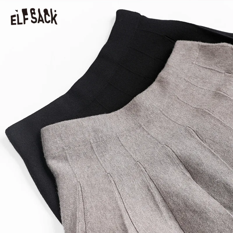 ELFSACK черная однотонная плиссированная трикотажная короткая юбка с высокой - Фото №1