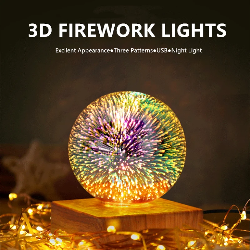 

Led Plug-in 3d Firework Night Light Foreign Trade Bedroom Usb Colorful Starry Sky Atmosphere Lamp Bedside Decorative Table Lamp