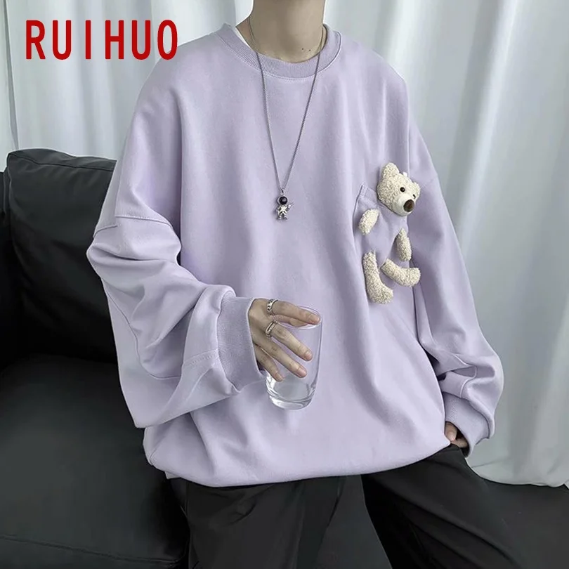 Свитшот RUIHUO с изображением медведя куклы Мужская одежда топы в стиле Харадзюку