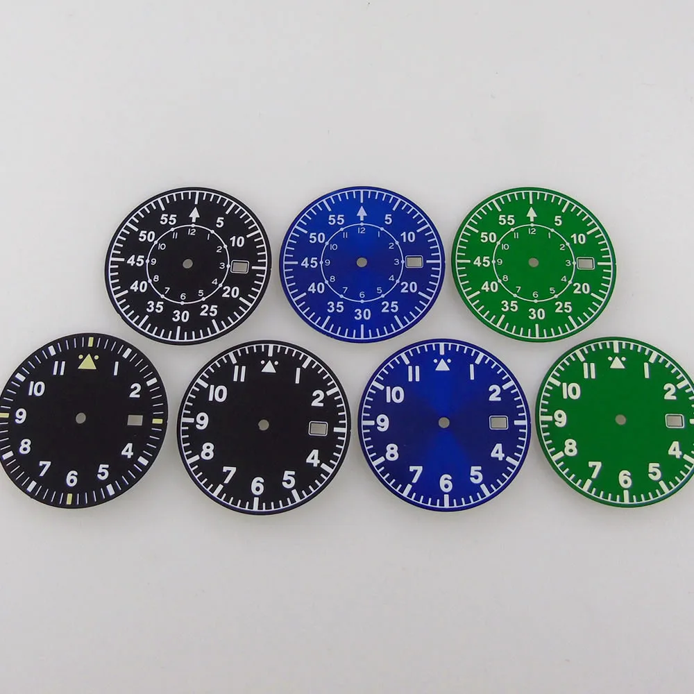 

Sterile 33.6mm Nologo Green Luminous Blue/Black Automatic Watch Dial Hand Set fit NH35A Movement