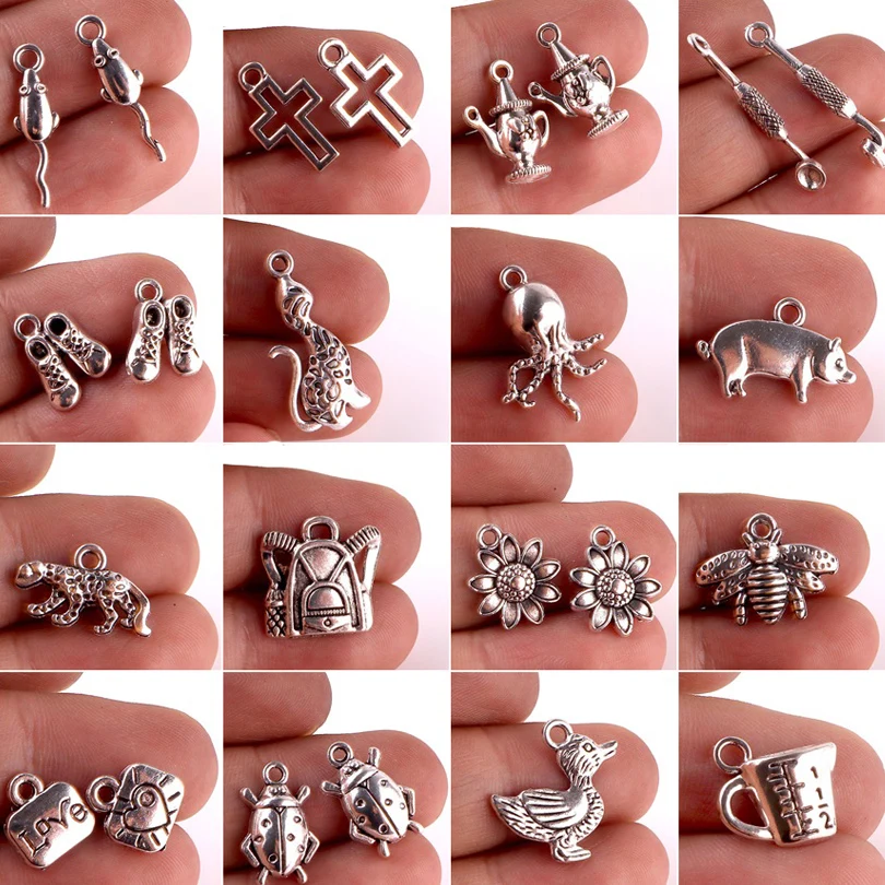 

Подвески из сплава в виде цветов, морских животных, крестиков, ювелирные изделия ручной работы, 20 шт.