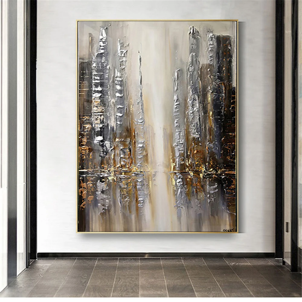 

Handmade Modern Abstract Landscape Oil Painting On Canvas Horizon Wall Art Picture Reflection Hotel Office Room Decor Poster