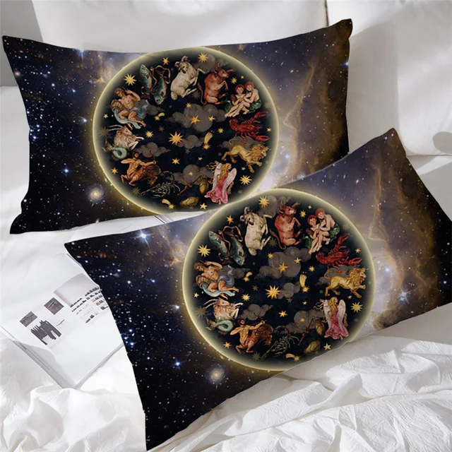 BlessLiving Zodiac Decorative Pillow Case Lotus Mandala Pillow Cover Bling Glitter Galaxy Pillowcase Astrology Hippie Bedding 2