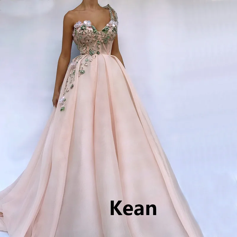 

Pink Evening Dress One Shoulder Illusion Special Occasion robe soiree Islamic Dubai Kaftan Saudi Arabic Evening Boho Prom Dress