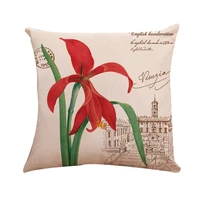 factory direct cotton linen throw pillow case feathers print square cushion cover 18 x 18 inch wholesale american country