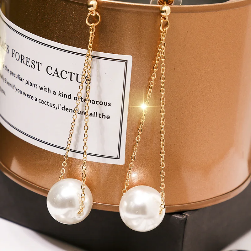 Очаровательные длинные серьги Золотая цепочка подвеска Большой жемчуг простые