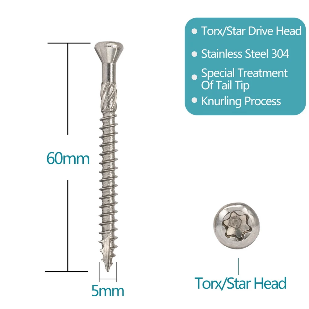 

#10x2 ,#10x2-3/8 304 Torx Slot Knurled Type 17 Stainless Steel Deck Screws Drywall Wood Screw Torx Self-tapping screws T25 Drive