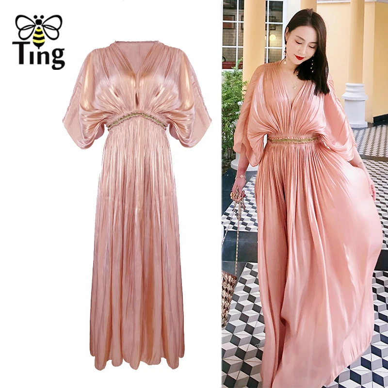 Длинное блестящее вечернее платье с высокой талией в стиле бохо | Женская одежда