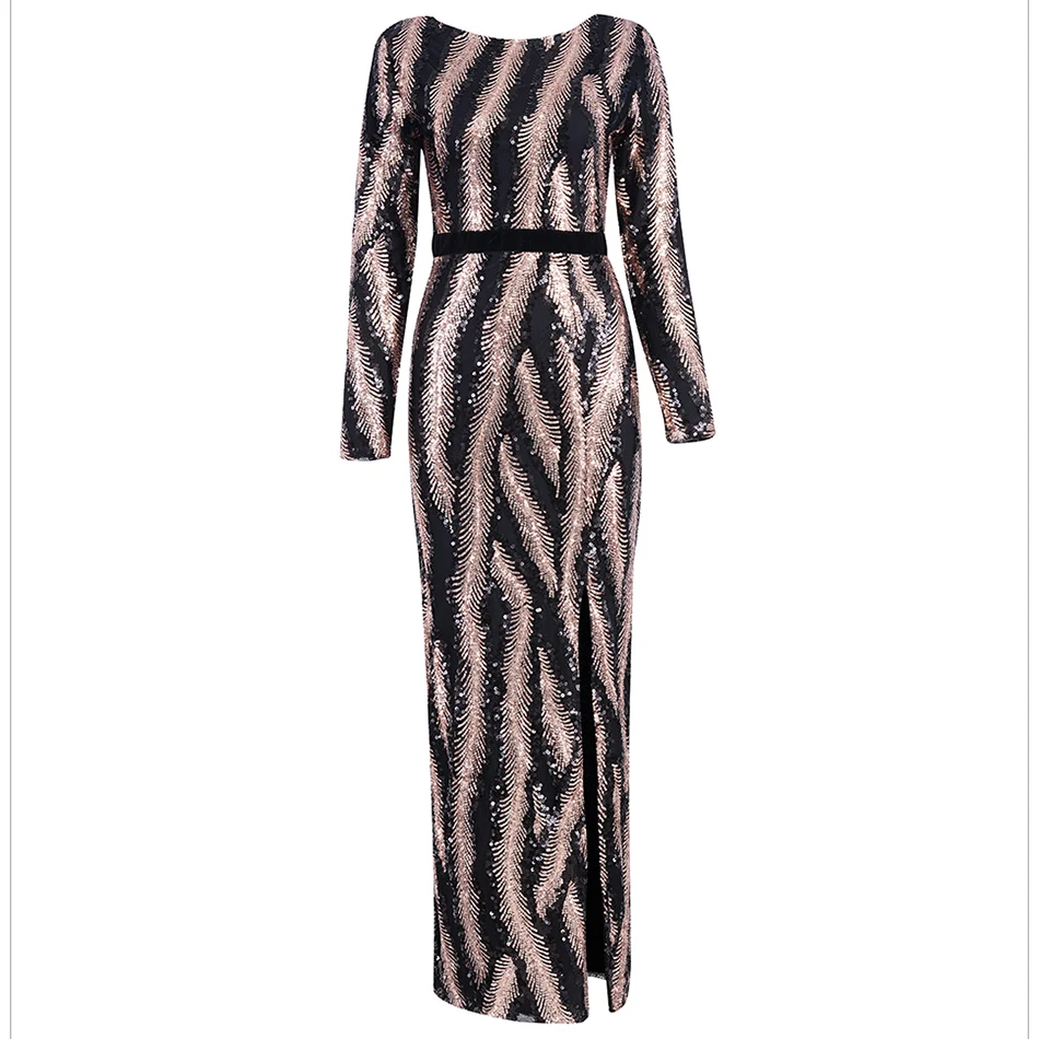 Женское вечернее платье с блестками длинное облегающее длинным рукавом и