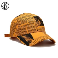 fs winter yellow retro newspaper pattern baseball cap for men women trendy streetwear face caps bone trucker hat gorras hombre