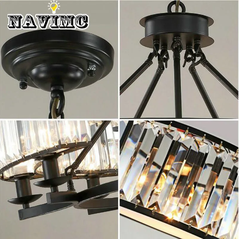 Винтажный стиль лофт хрустальный светильник бронзовая черная хрустальная люстра лампа абажур лампы для гостиной E14 Светодиодная лампа