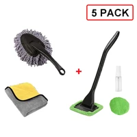 5pcs windshield cleaner brush with detachable handle and reusable microfiber cloth interior car window glass cleaning tool kit