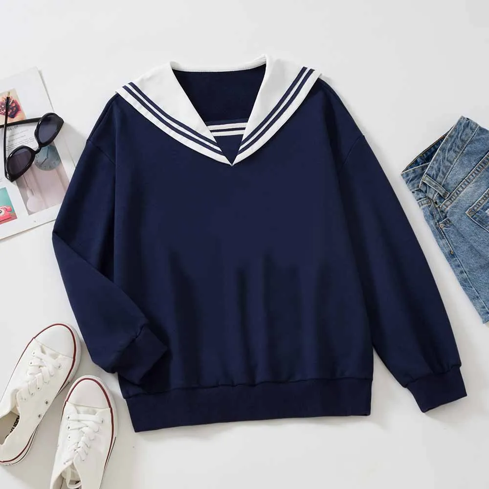 Толстовка с капюшоном японская мода морячный воротник толстовка Мягкий Свитшот