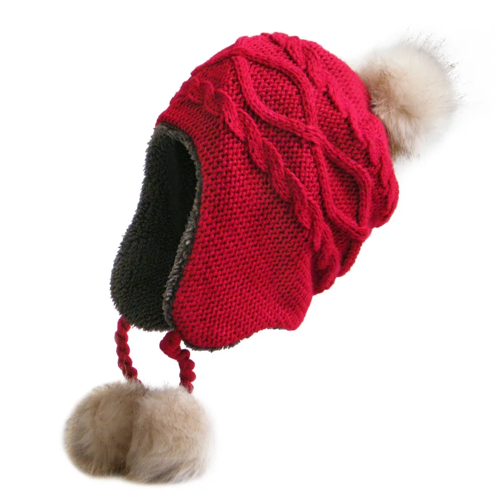 Brand Winter knitted Beanies Hats Women Thick Warm Beanie PomPoms Hat Female knit Bonnet Beanie Caps Parent-child Accessories