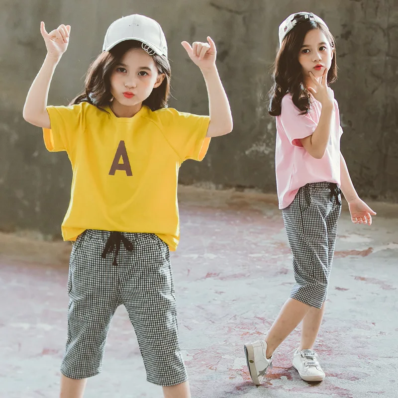 Комплекты одежды для девочек 2019 летняя хлопковая детская футболка Топ + шорты