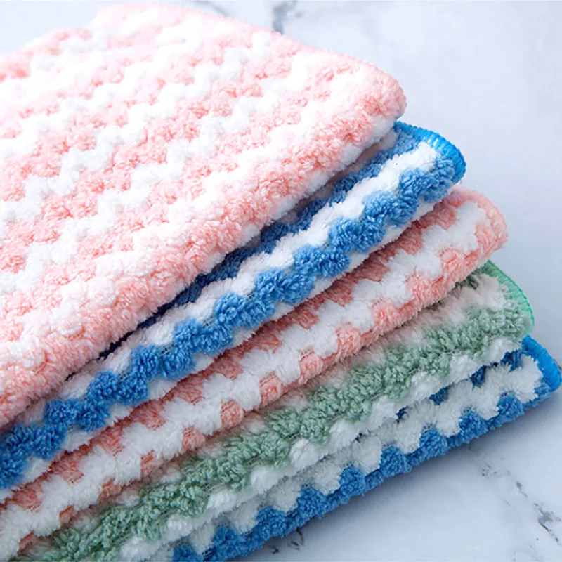 Practical Dish Cloth Towels Kitchen Tableware Cleaning Wiping Tools Dish Towels Kitchen Coral Velvet Absorbent Super Absorbent