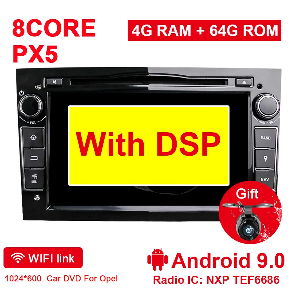 BLACK 4G 64G DSP Eunavi 2 Din Android 9 автомобильный DVD мультимедиа для opel Vauxhall Astra H G J Vectra Antara Zafira Corsa Vivaro Meriva Veda gps радио - Цвет: BLACK 4G 64G DSP